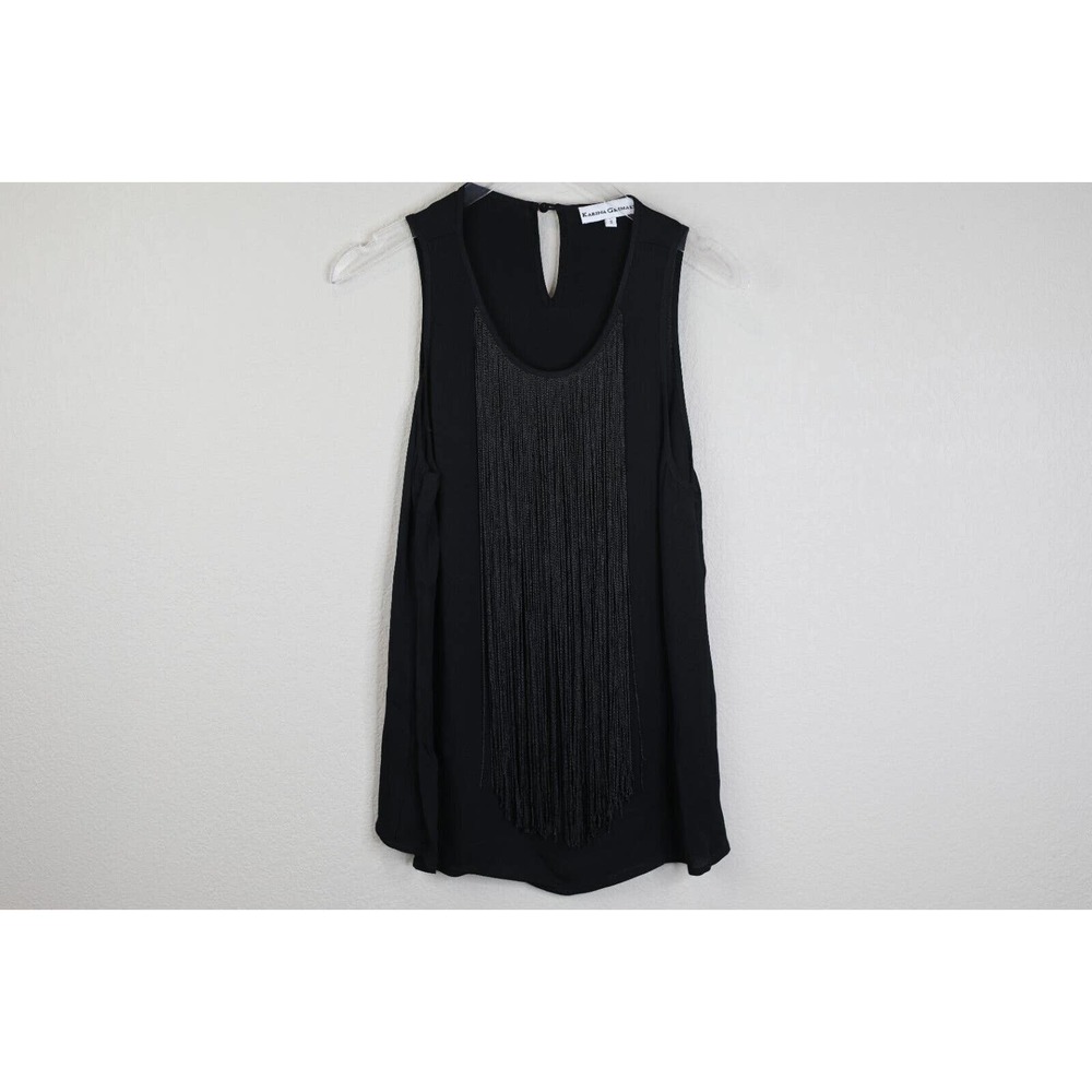 Karina Grimaldi Tank Women Small Black Fringe Elegant Statement Classy